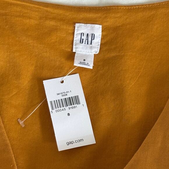 Gap Linen V-Neck Dress Women's S | Desert Sunset Gold, Tie Sleeve | NWT - Picture 9 of 16